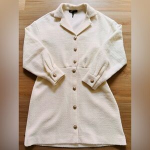 Maje Tweed Button Mini Dress Cream FR 42 US 10 Modified Cutout $395 Retail